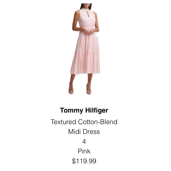 So pretty!! Tommy Hilfiger - Texture Cotton Blend Midi Dress - PINK - Size 4 - Picture 8 of 14